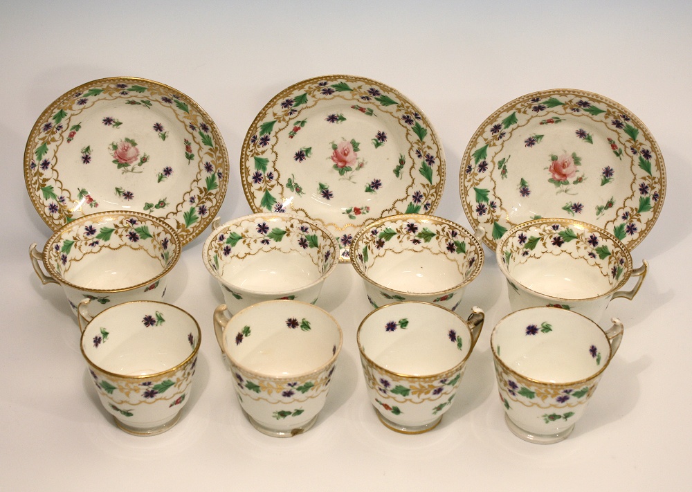 A Coalport Felt Spar porcelain part tea service comprising four tea cups, four coffee cups and