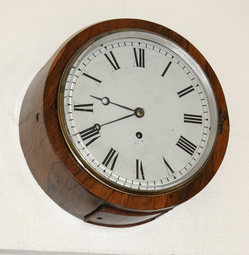 A Regency rosewood cased drum wall clock English, circa 1820, with five pillar single fusée