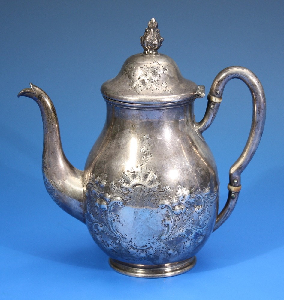 An American bullion silver teapot William Gale and Son, New York, 1850s, impressed maker`s marks