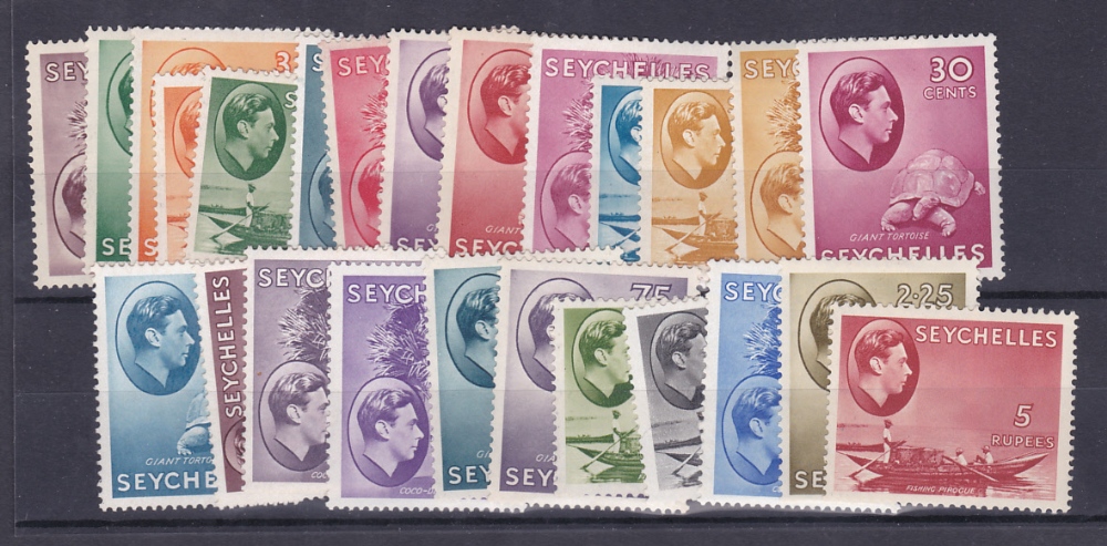 SEYCHELLES STAMPS : 1938-49 GVI complete set of 25, M/M, SG 135-49. Cat £500