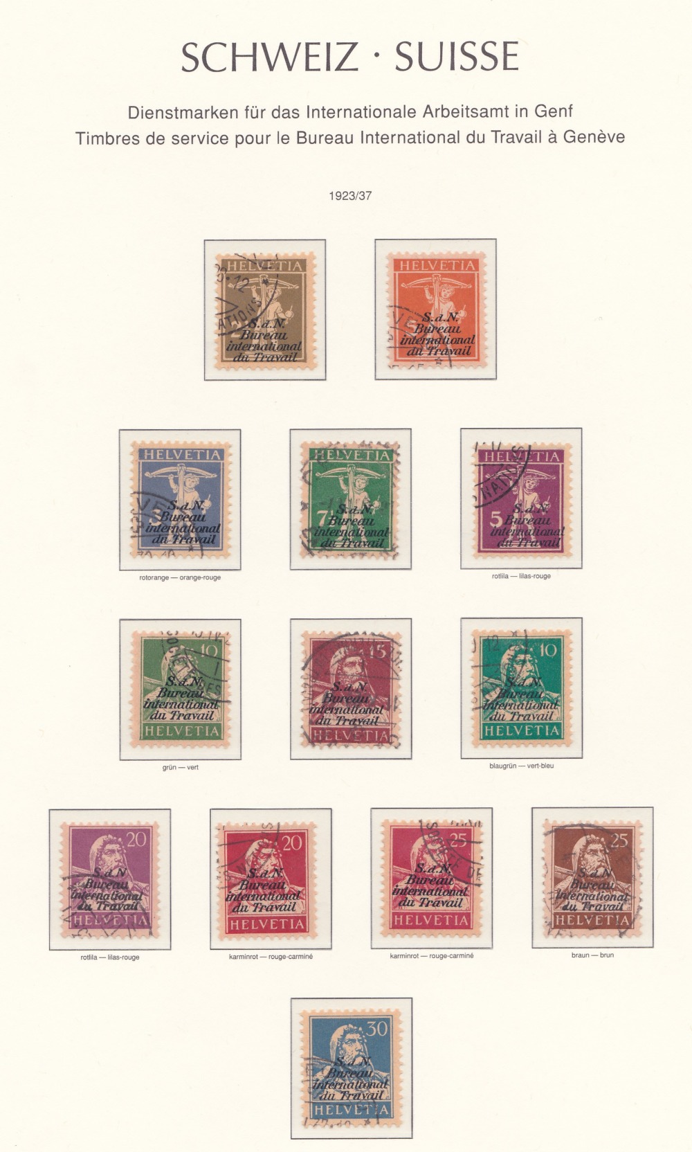 SWITZERLAND STAMPS : INTERNATIONAL LABOUR OFFICE, fine used collection on printed pages inc 1923-