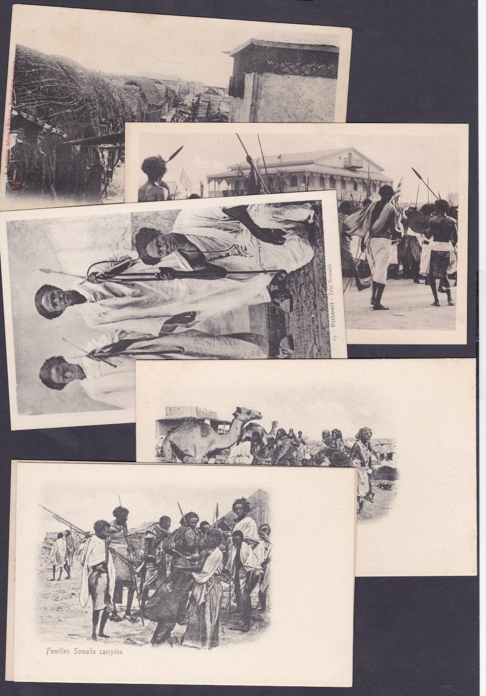 POSTCARDS : DJIBOUTI : 5 mint cards depicting village scenes of tribal men and women.