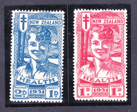 NEW ZEALAND STAMPS : 1931 Health Stamps, "Smiling Boy", very lightly M/M pair, SG 546/47. Cat £150