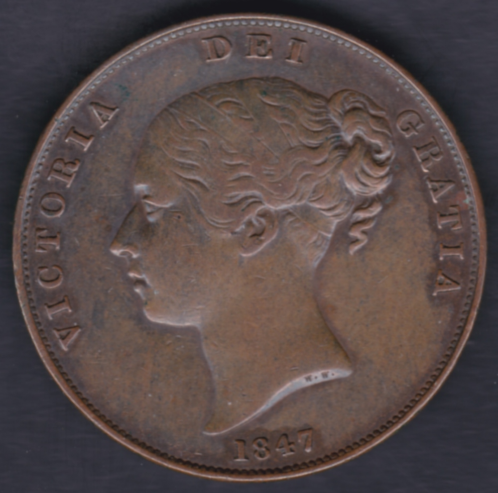 COINS : 1847 QV Penny condition (ef)