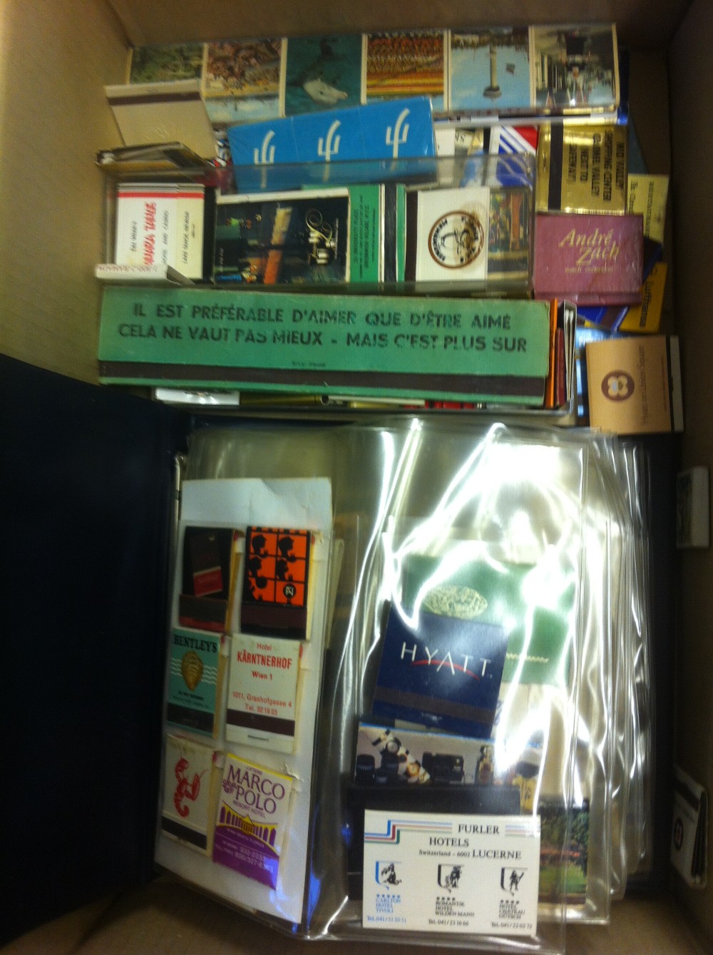 MATCH BOXES : Box of old advertising match boxes, many airlines and hotels including Concorde.