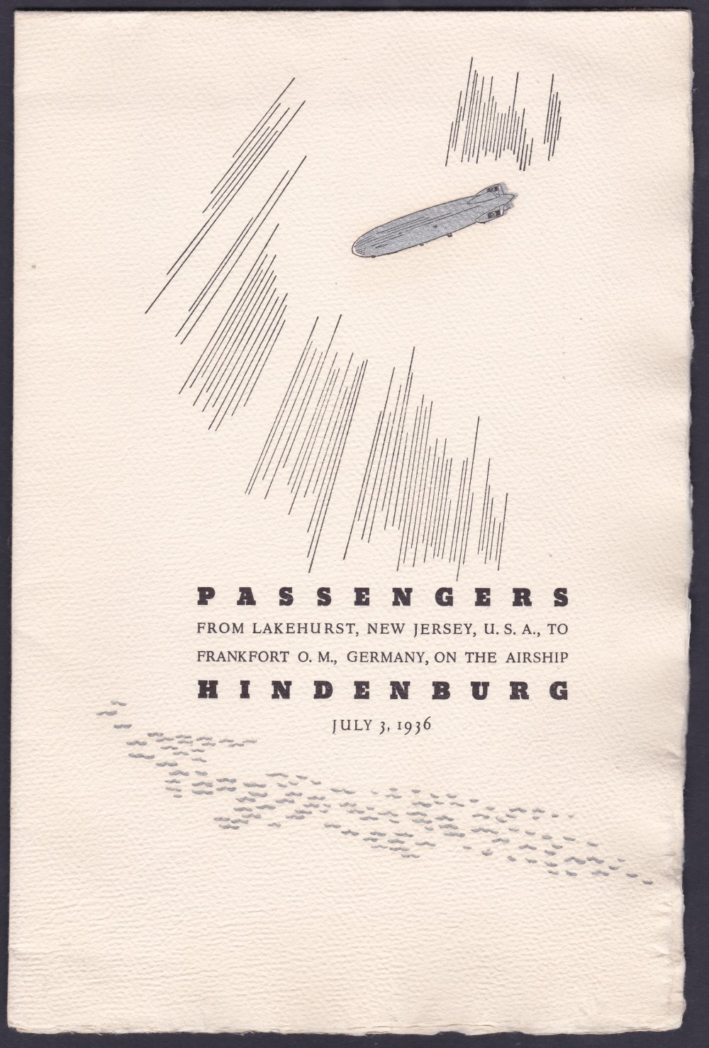 ZEPPELIN MAIL : Passenger list. 1936 3rd July, Hindenburg 4th North America return flight. Superb