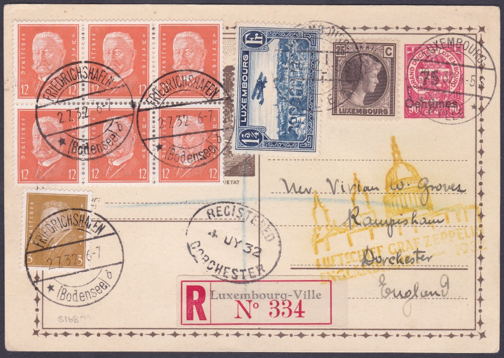 ZEPPELIN MAIL : LUXEMBOURG, 1932 2nd July Graf Zeppelin England flight. Luxembourg postal