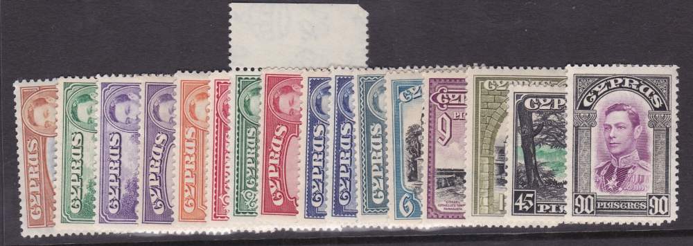 CYPRUS STAMPS : 1938 GVI set to 90p mounted mint, Cat £169 (16)