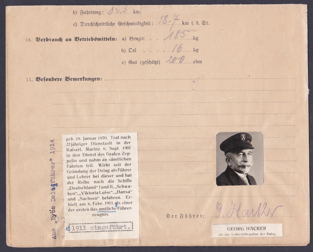 ZEPPELIN MAIL : SACHEN, very rare Crusing Report of the 392 trip of the airship ``Sachen`` dated