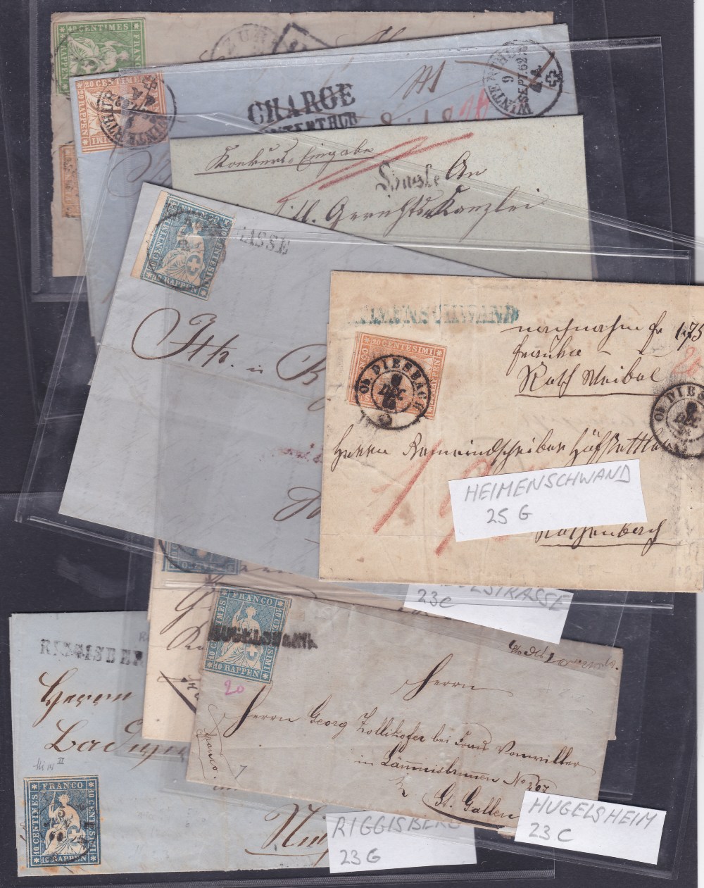 POSTAL HISTORY : SWITZERLAND, seven entires or wrappers & one front all franked with imperf Strubel