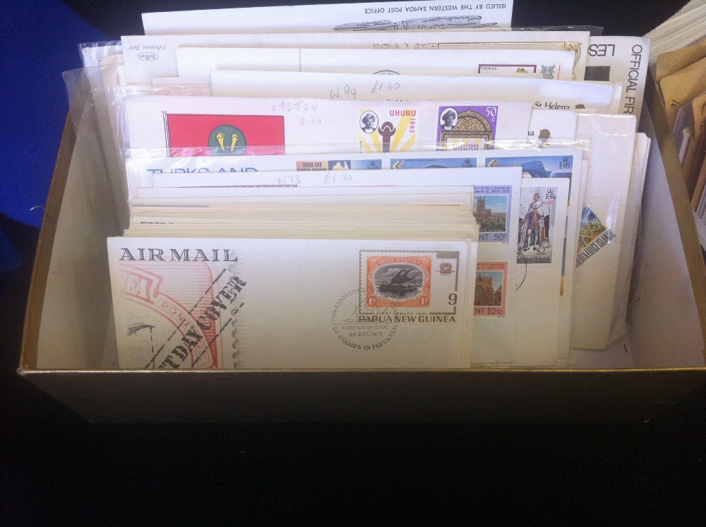COMMONWEALTH POSTAL HISTORY, shoebox of covers mainly first day covers. approx 70 covers.