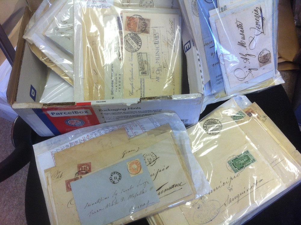ITALY, box of over 200 covers & wrappers sorted into provinces & cities. Mostly 19th & early 20th