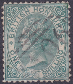 BRITISH HONDURAS STAMPS : 1872 QV 1/- deep green, wmk Crown CC inverted, perf 12.5, SG 10aw. Has