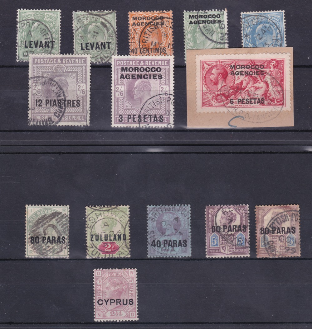 Morocco Agencies, Levant, Cyprus and other overprinted issues on two stock cards. Incl EDVII 2/6