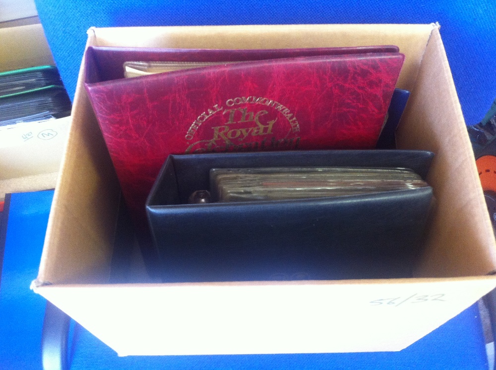 Box containing three albums of 22ct Gold leaf stamps and label, Royalty and Tutankhamun.