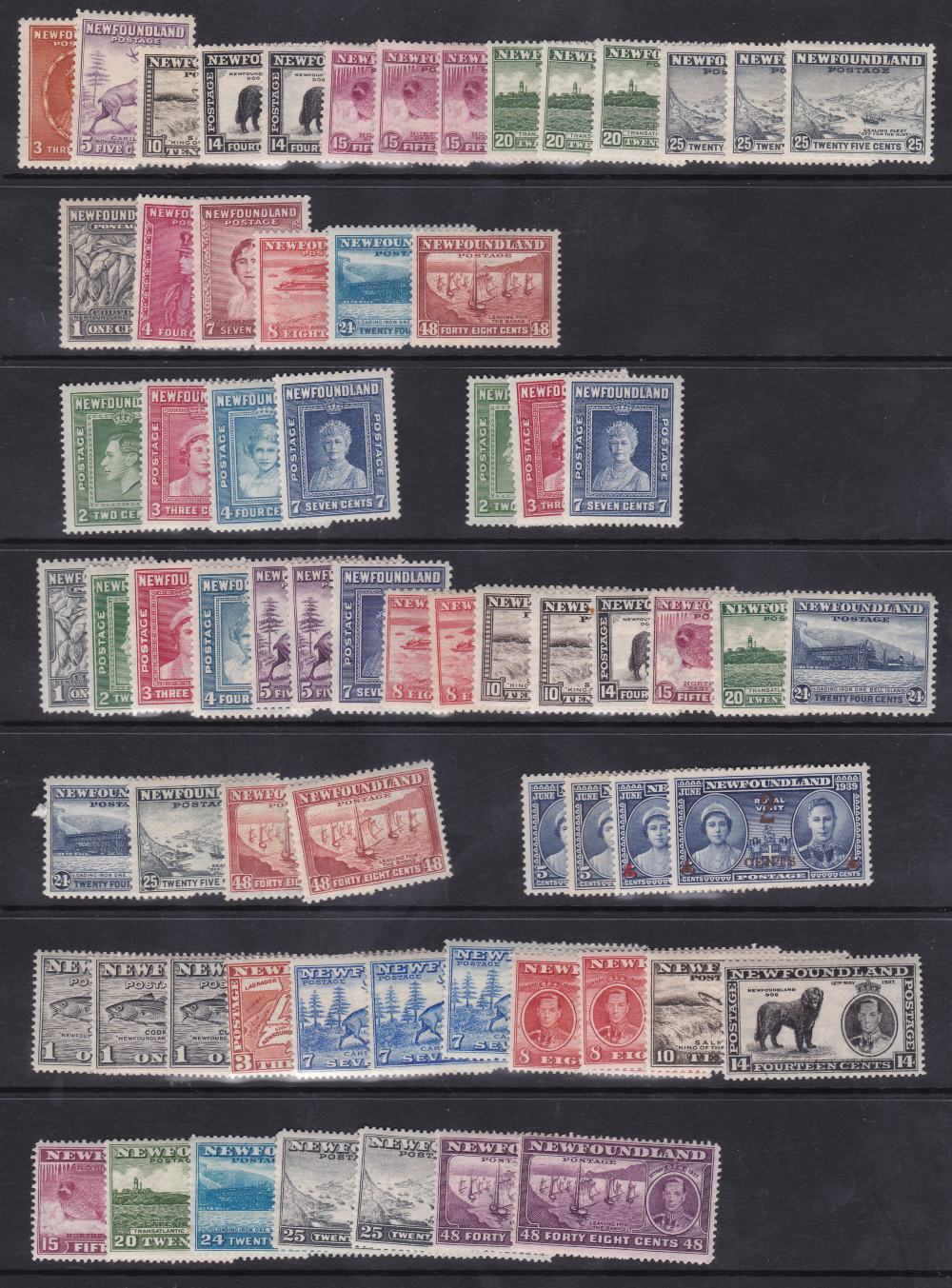 NEWFOUNDLAND STAMPS. GVI mounted mint selection on stock page, various issues SG Cat £250.