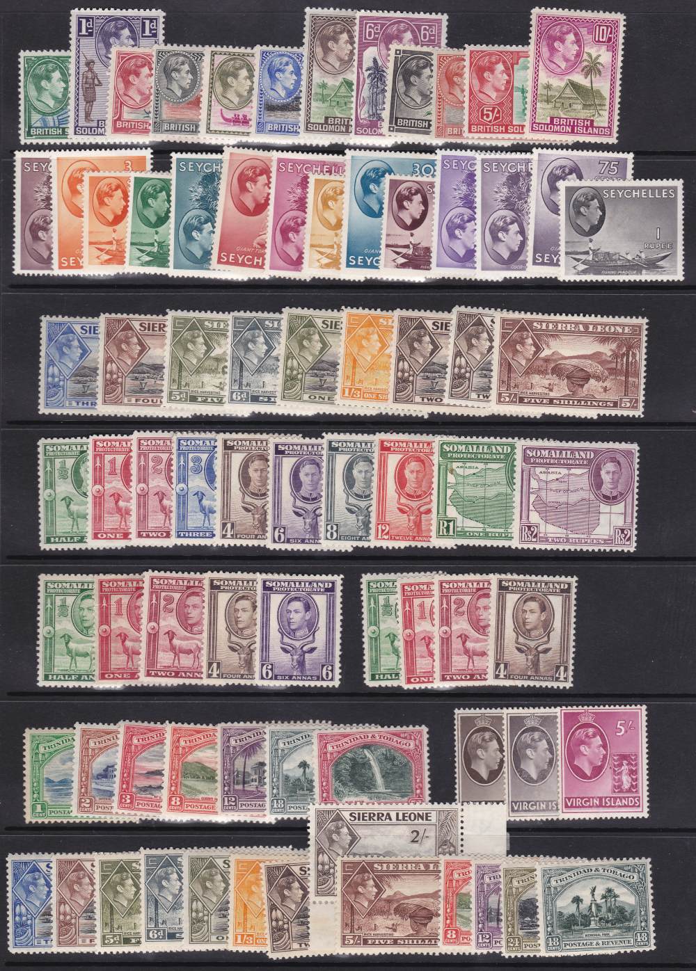 COMMONWEALTH STAMPS, GVI mounted mint selection, Solomon Islands, Seychelles, Sierra Leone,