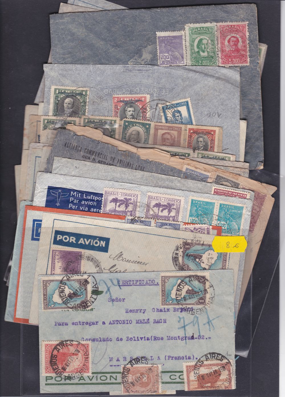 AIR FRANCE, 68 flown commercial airmail covers for the Air France South Atlantic return service