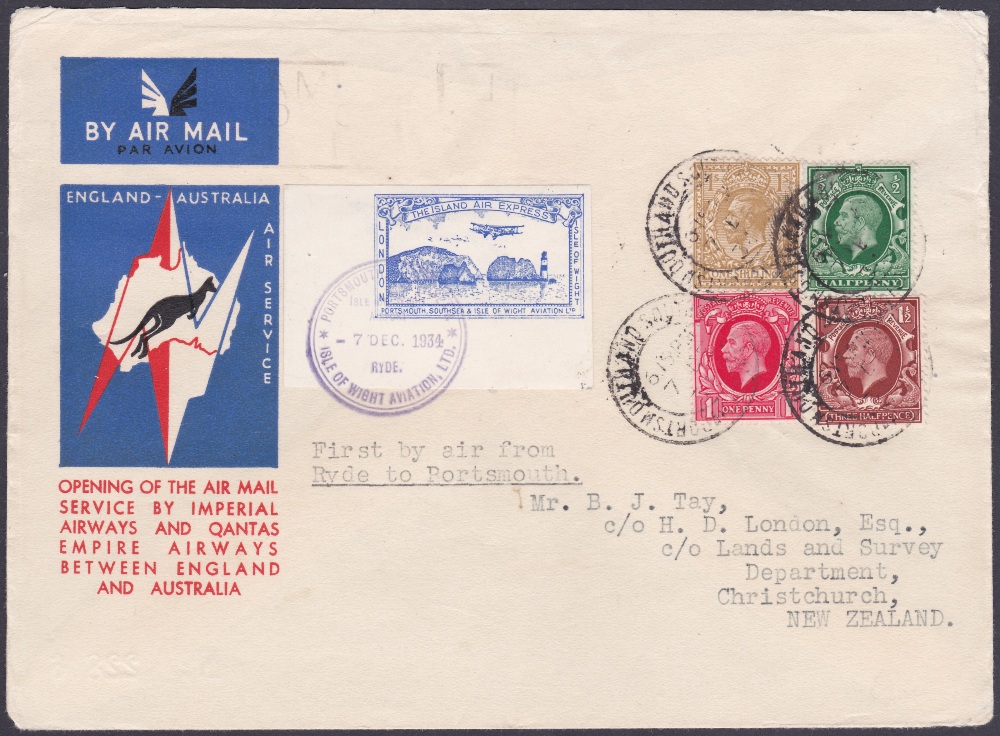 GREAT BRITAIN, Portsmouth, Southsea & Isle of Wight Aviation Ltd. 1934 7th Dec - very rare cover