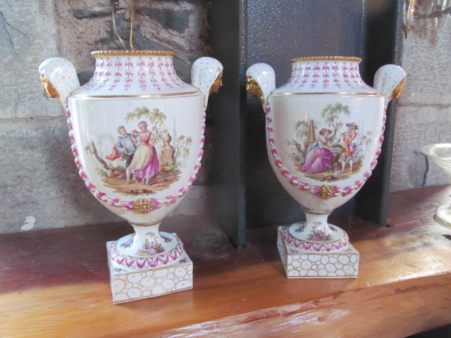 Antique Pair of Meissen Porcelain Urns D - Image 2 of 2