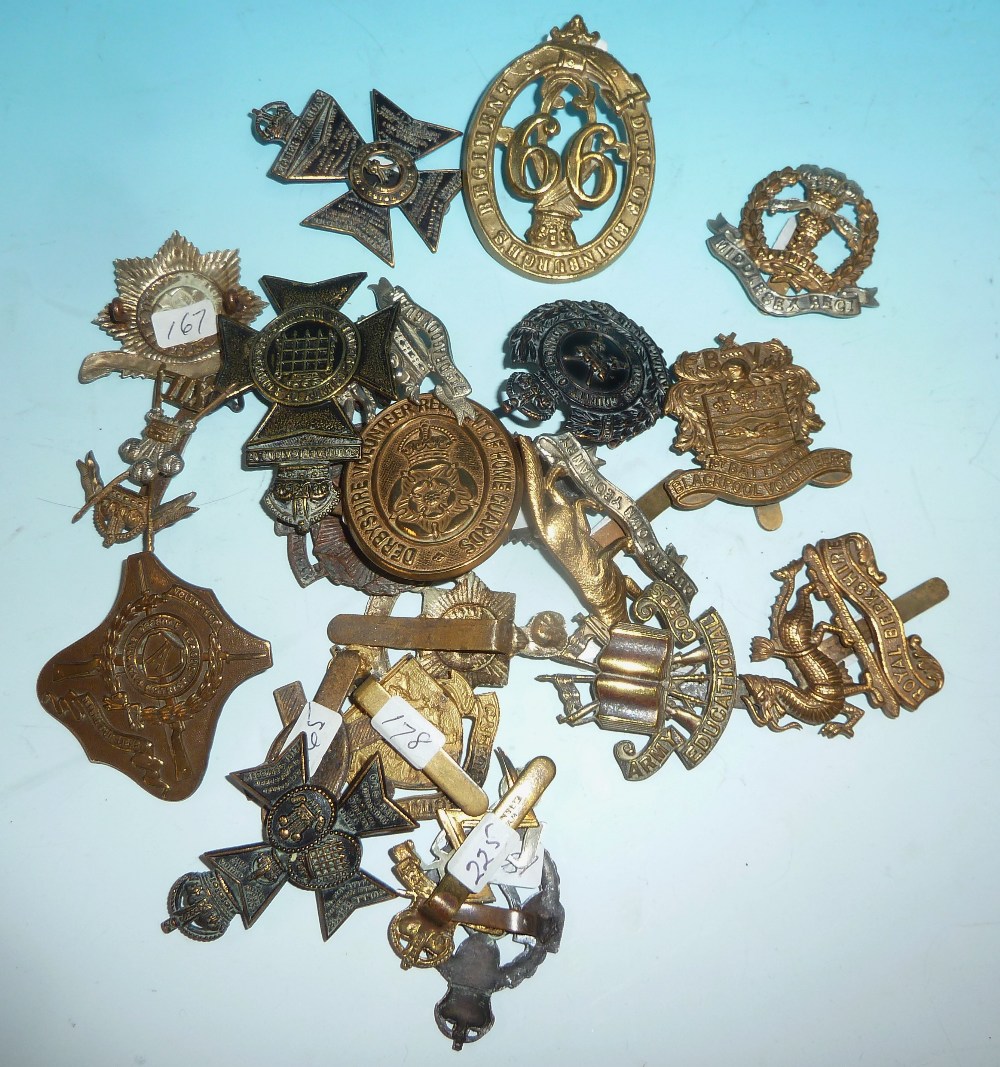 A collection of approximately 21 military cap badges