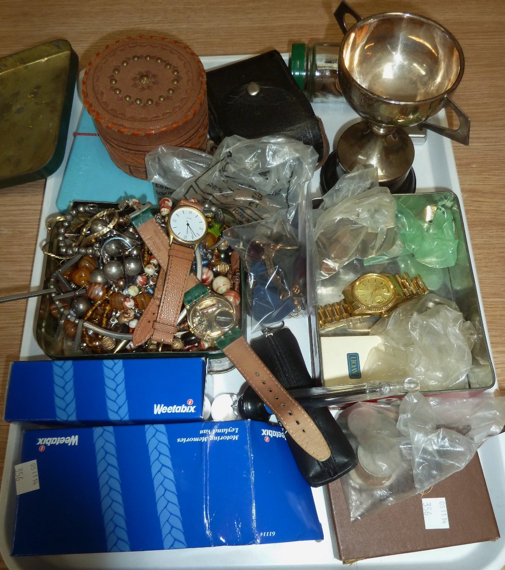 A quantity of coins; 2 WWII medals; jewellery; etc.