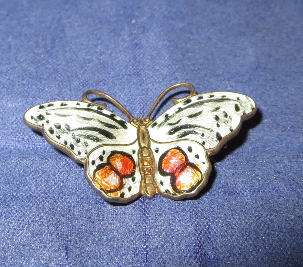 A Norwegian enamelled silver butterfly brooch