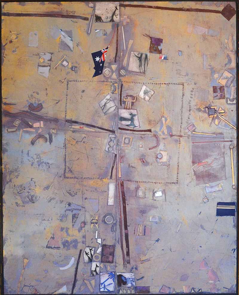 Robert Juniper 1929 - 2012 Australian Landscape with Fragments Mixed media and collage on Belgian