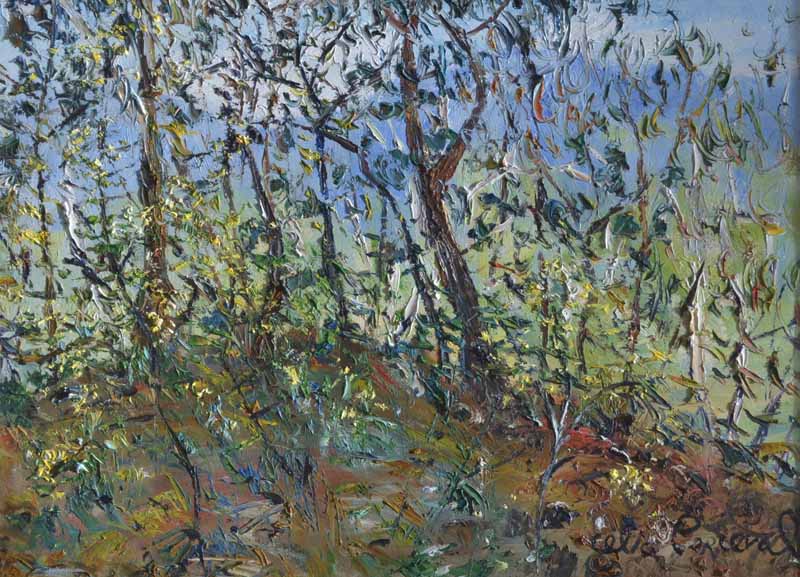 Celia Perceval b.1949 Landscape with leaves Oil on paper Signed lower right 55 x 74cm