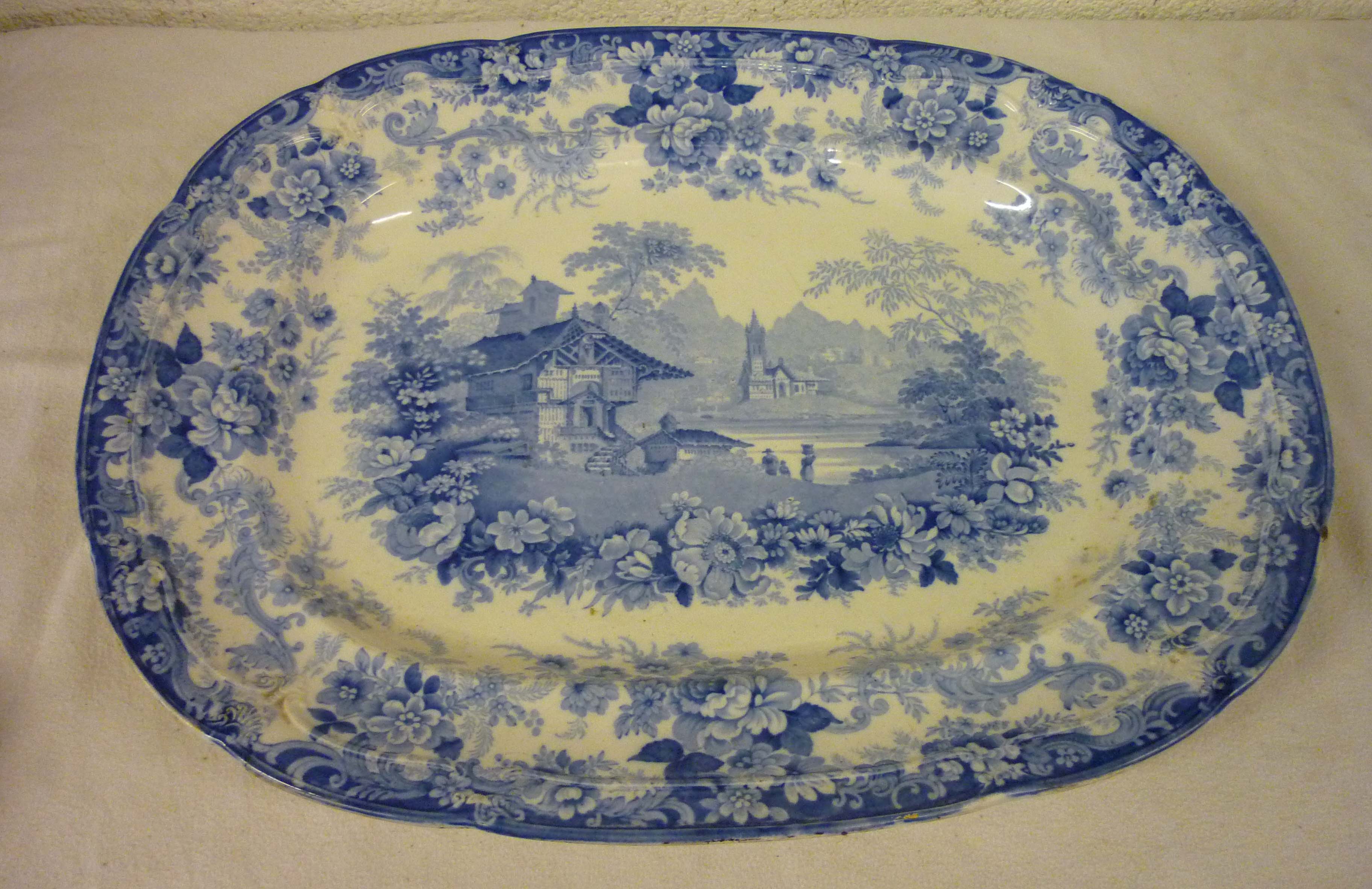 Victorian blue and white Chinese Genevese meat plate