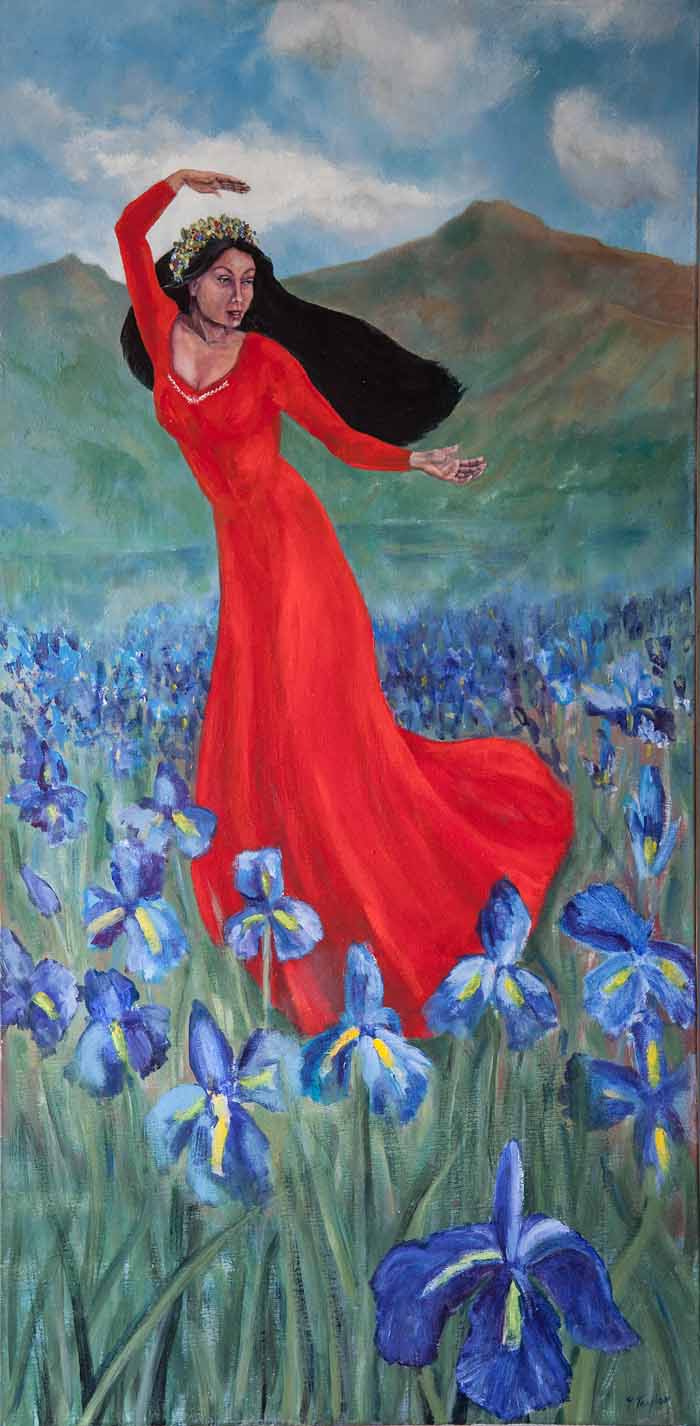 Yvonne Taylor `Persephone Dancing` Oil on Canvas 50cm x 100cm Signed and unframed