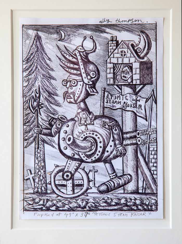 Ally Thompson `Atomic Steam Kaiser` Original drawing for larger work. 21cm x 29cm signed & framed