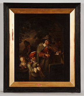 ATTRIBUTED TO CHRISTIAN ERNST WILHELM DIETRICH (GERMAN 1712 - 1774), THE STROLLING MUSICIANS oil on