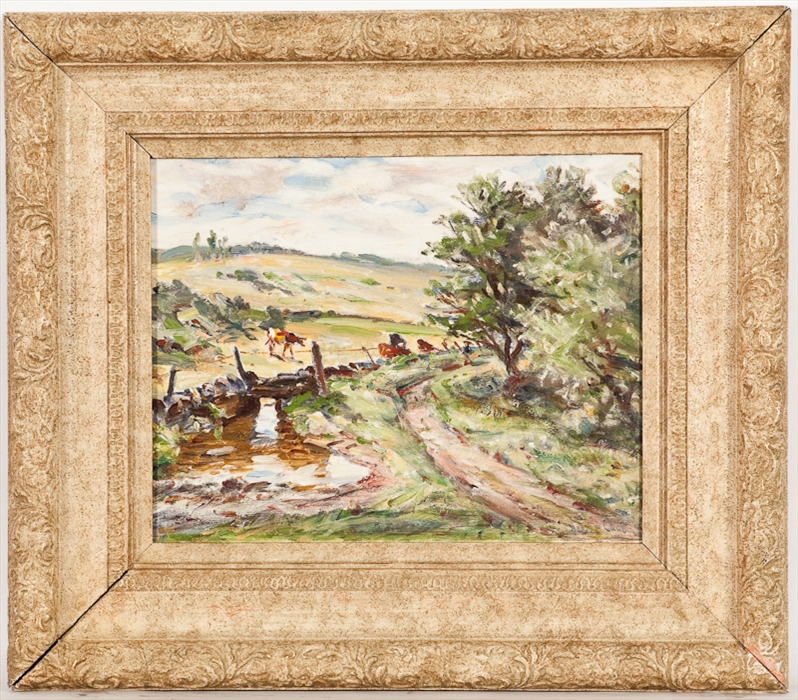 HECTOR CHALMERS (BRITISH 1849 - 1943), COUNTRY PATH oil on board, signed 31.5cm x 39.5cm Framed