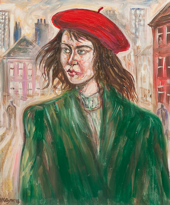 HUGH GERARD BYARS, LADY WITH A RED HAT oil on canvas, signed and dated '14 60cm x 50cm Unframed