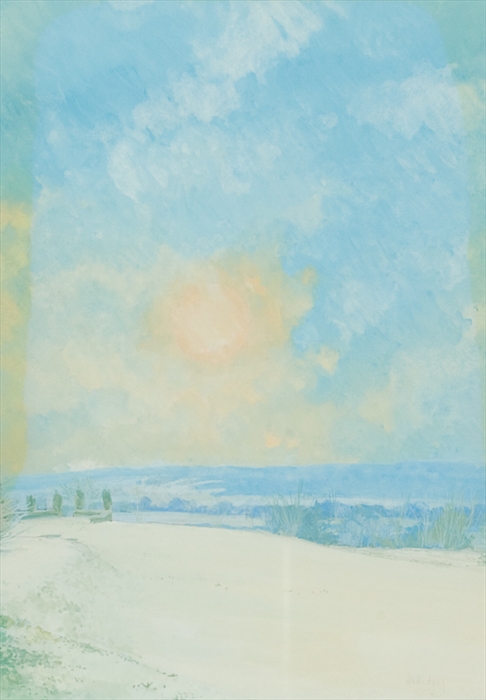 * IRENE HALLIDAY RSW, WINTER GARDEN SUNRISE gouache, signed, inscribed verso 45cm x 32cm Mounted, - Image 2 of 2