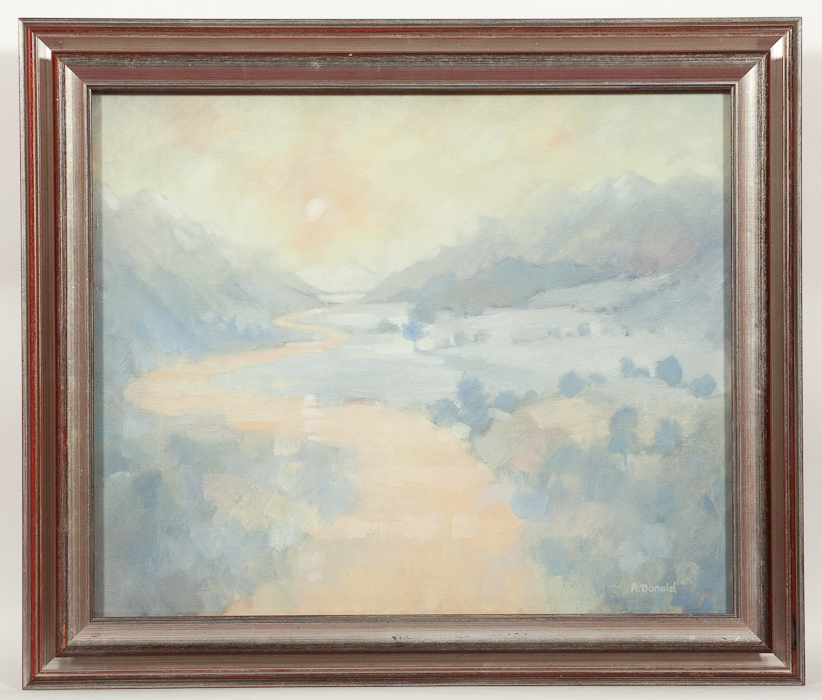 * ANNE DONALD, REMEMBERED SNOWSCENE oil on canvas, signed 49cm x 59cm Framed, and under glass