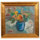 * IRENE LESLEY MAIN, MIXED BUNCH IN A BLUE VASE oil on board, signed and dated 1992 65cm x 70cm