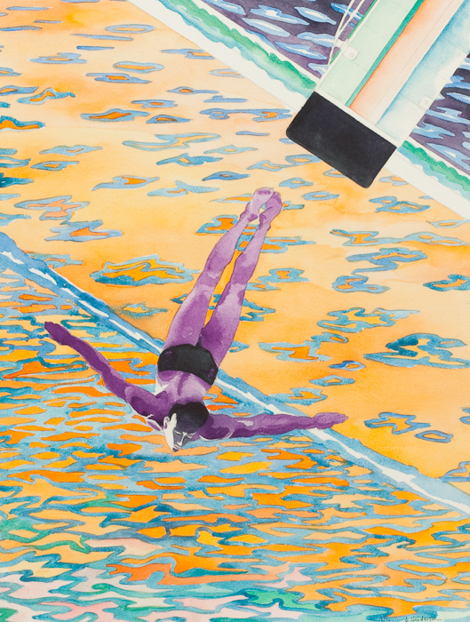 * VICTORIA HENDERSON, THE DIVE watercolour, signed 60cm x 45cm Framed and under glass - Image 2 of 2