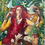 HUGH GERARD BYARS, LADY WITH LILIES oil on canvas, signed and dated '14 100cm x 100cm Unframed