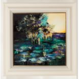 BILL BLACKWOOD, LOTUS LAGOON SOLLER oil and acrylic on canvas, signed 70cm x 70cm Framed and under