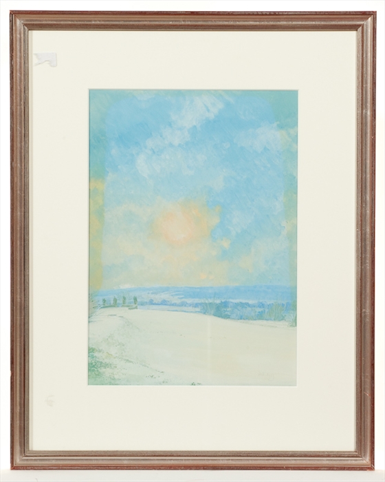 * IRENE HALLIDAY RSW, WINTER GARDEN SUNRISE gouache, signed, inscribed verso 45cm x 32cm Mounted,