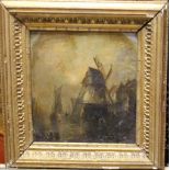 CONTINENTAL SCHOOL (19TH CENTURY), WINDMILL oil on panel 20cm x 18cm Framed minor damage at top left