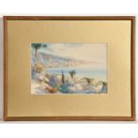 BRITISH SCHOOL (TWENTIETH CENTURY), MEDITERRANEAN COASTAL VIEW watercolour on paper, signed