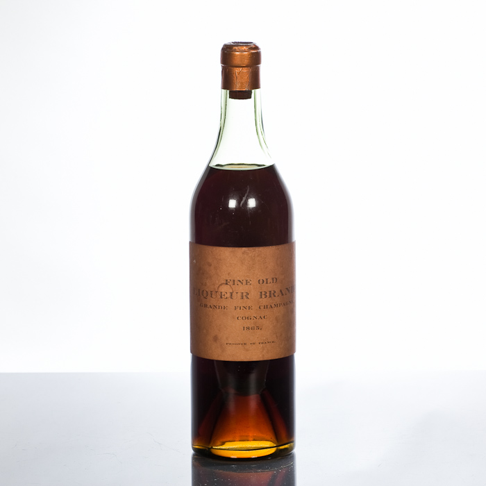 FINE OLD LIQUEUR COGNAC 1865 Grande Fine Champagne Cognac. Full bottle size, no capacity or