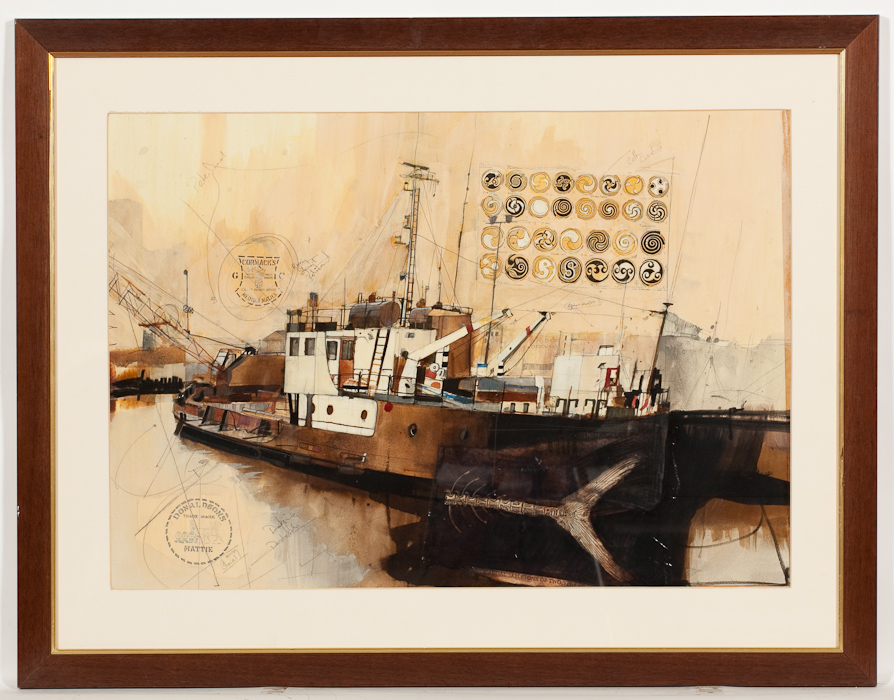 * MALCOLM JOHN CHEAPE, SHEARWATER  mixed media on paper, signed, also titled verso 50cm x 71.5cm