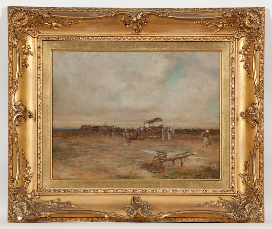 ROBERT MCGREGOR RSA (SCOTTISH 1847 - 1922), LIFTING POTATOES oil on panel, signed 32cm x 42cm