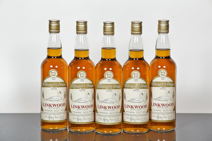 LINKWOOD 12 YEAR OLD MANAGER`S DRAM (5) Cask strength single Speyside malt whisky. Specially
