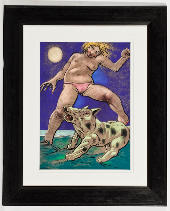 * PETER HOWSON OBE,  HOWLING AT THE MOON pastel on paper and signed 59cm x 42cm Mounted, framed and