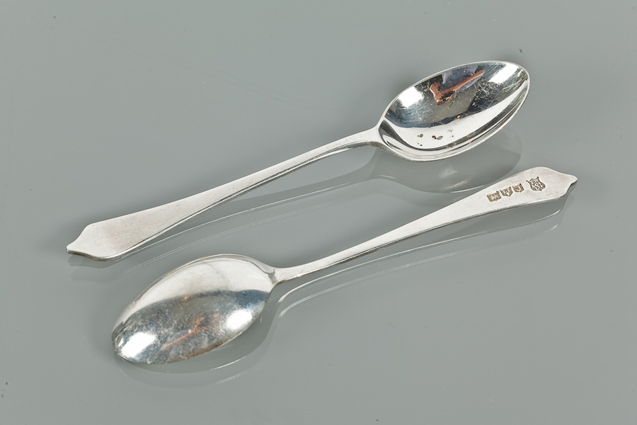 SIX SILVER `DOG-NOSE` PATTERN COFFEE SPOONS individually marked with the six major assay offices,